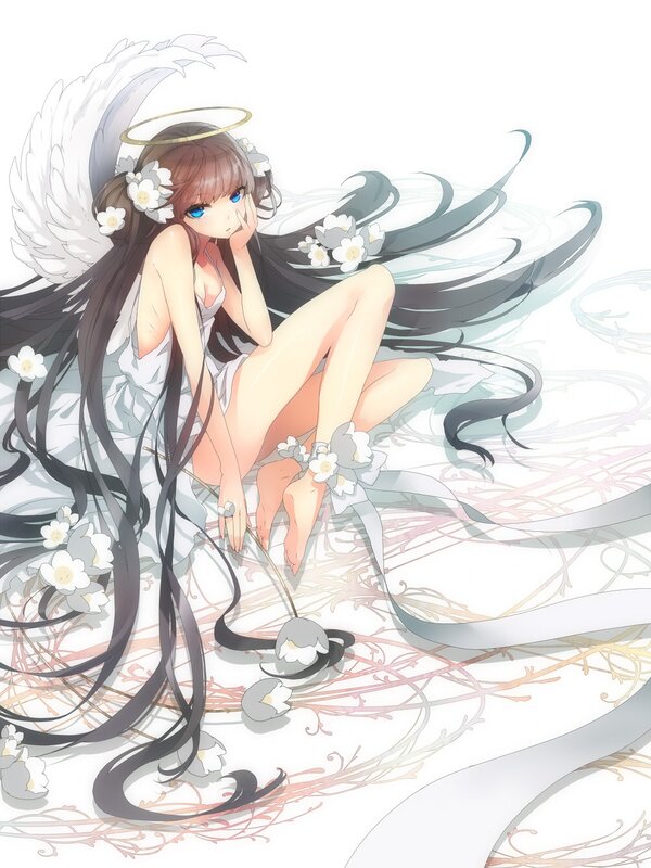 Angel girl with flowers