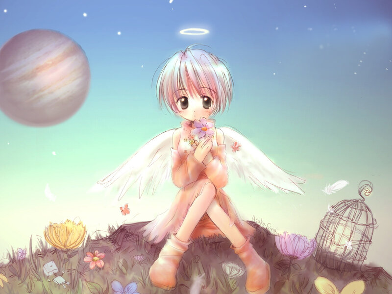 Angel girl with flowers