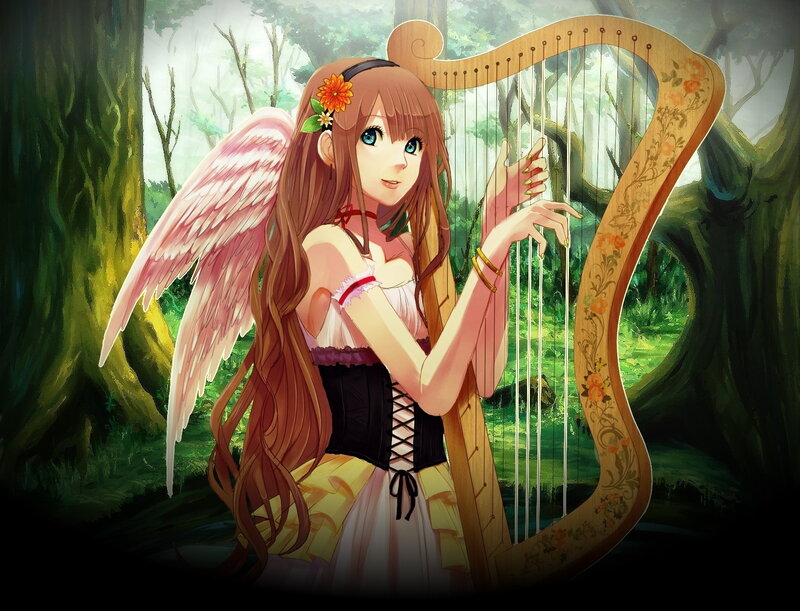 Angel Girl with Harp — Green
