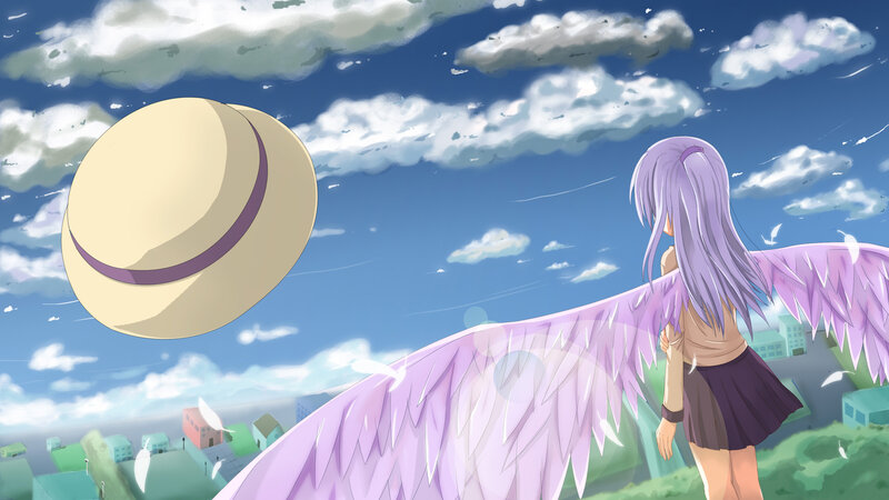 Angel girl with hat in sky