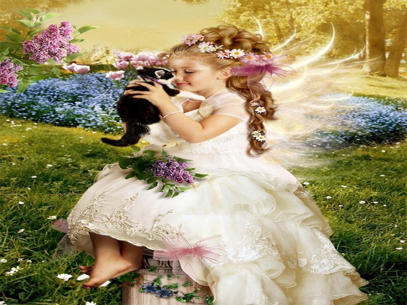 angel girl with kitten