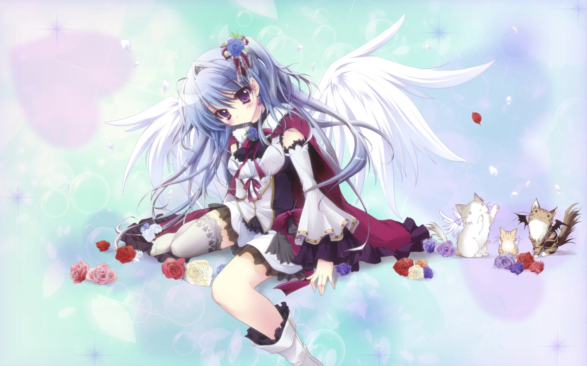 Angel girl with kittens