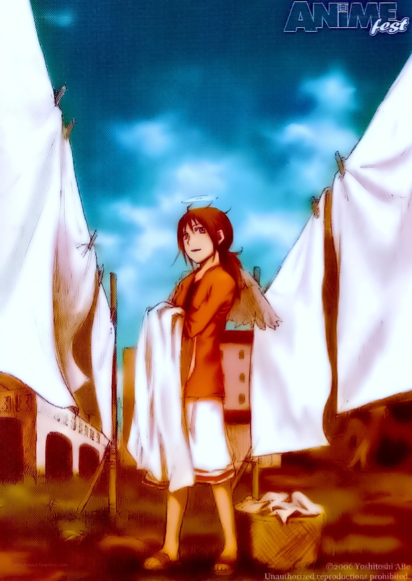 Angel girl with laundry