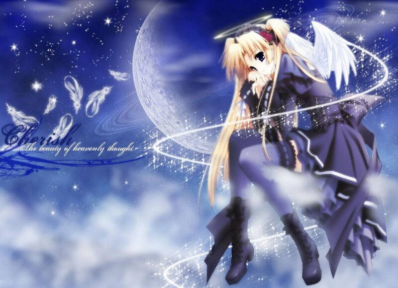 angel girl with moon background