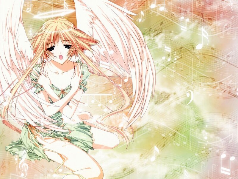 Angel girl with musical notes