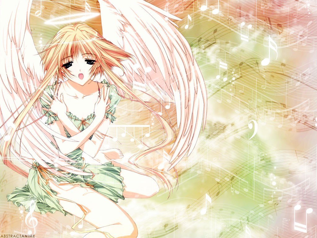 Angel girl with musical notes