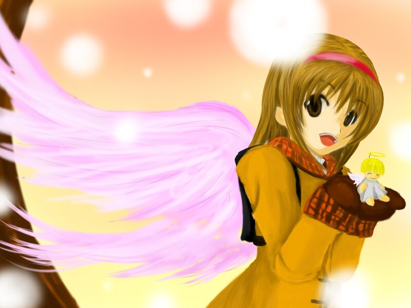 angel girl with pink wings