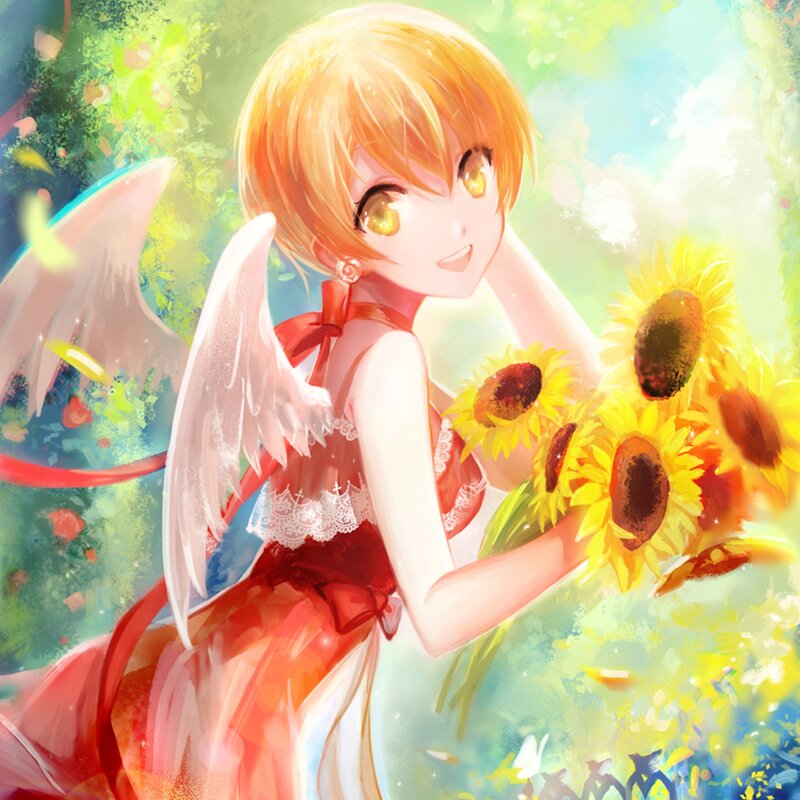 Angel Girl with Sunflowers