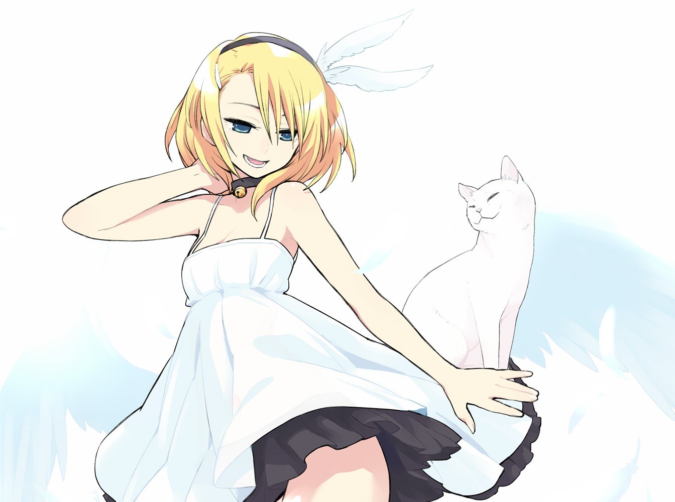 angel girl with white cat