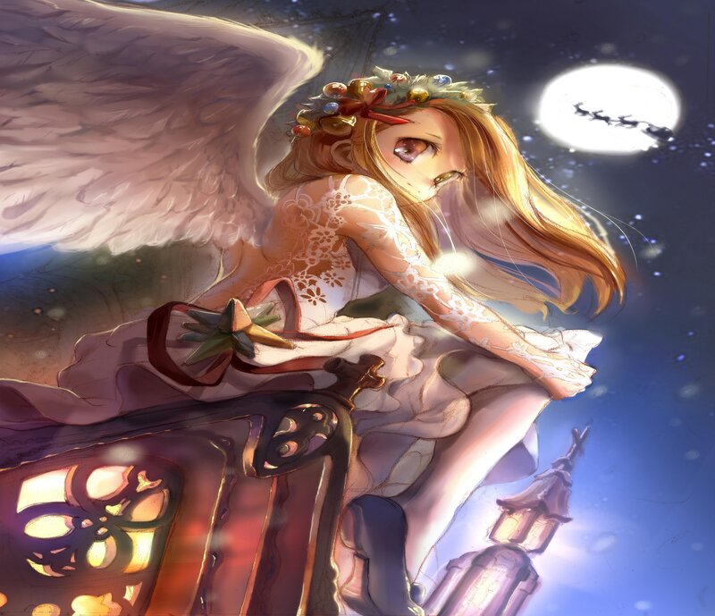 Angel Girl with Wings — Blue, Serene, Night, Digital Art