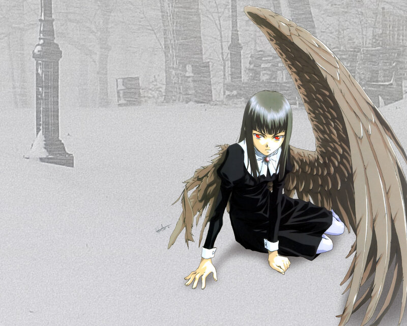 Angel girl with wings kneeling