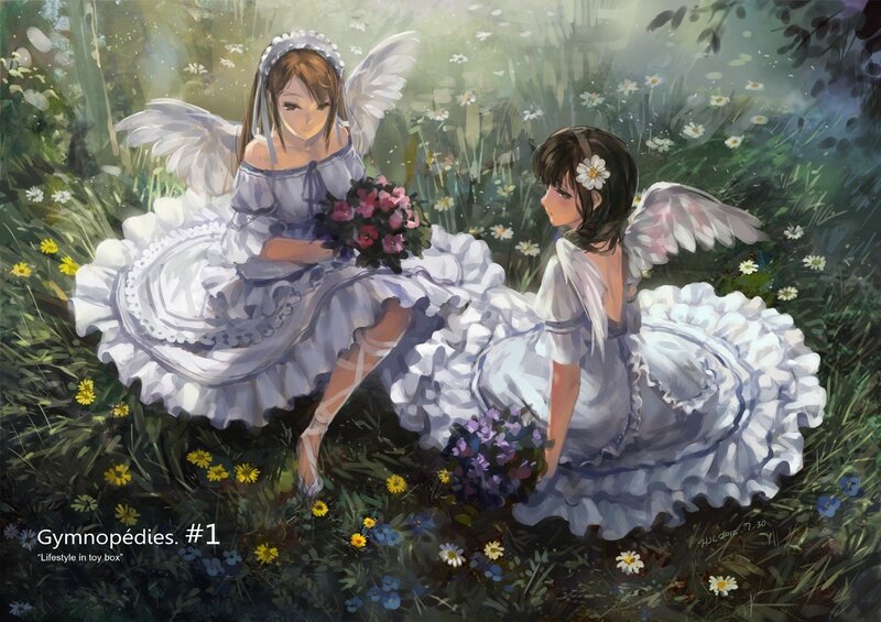 Angel girls in a flower field