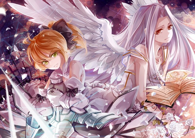 Angel girls with wings and book