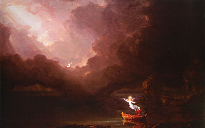 Angel guiding a boat through storm
