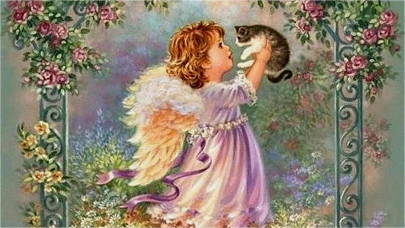 Angel Holding a Cat — Purple