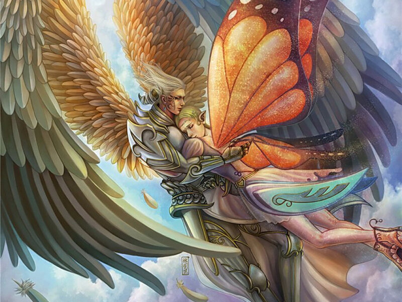 Angel Holding a Child — Blue