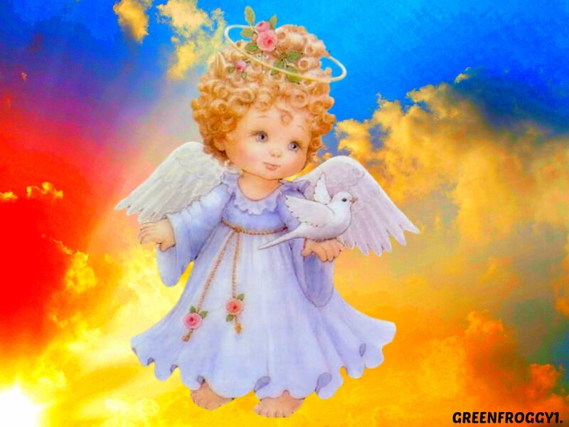 Angel Holding a Dove — Blue, Serene