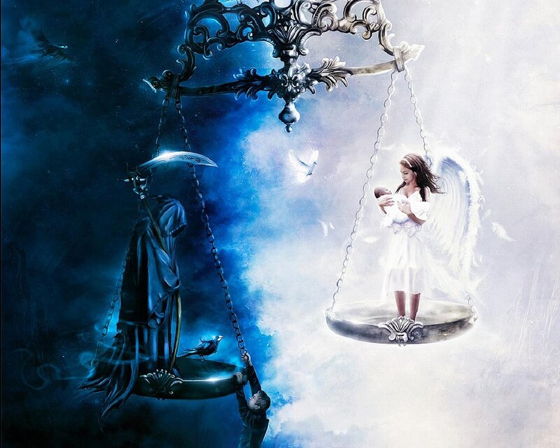 Angel Holding Baby — Blue