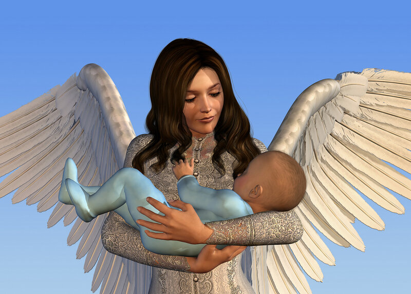 Angel Holding Baby — White