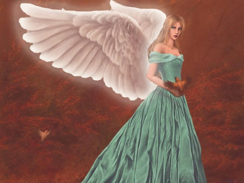 Angel Holding Bird — Green