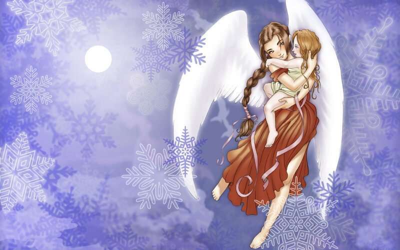 Angel Holding Child — Purple