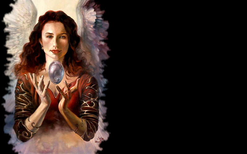 Angel Holding Crystal Ball — White