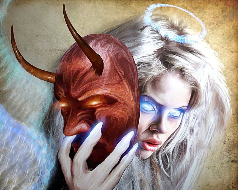 Angel Holding Devil Mask