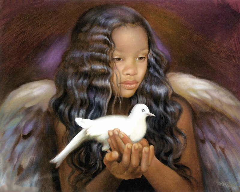 Angel Holding Dove — Brown