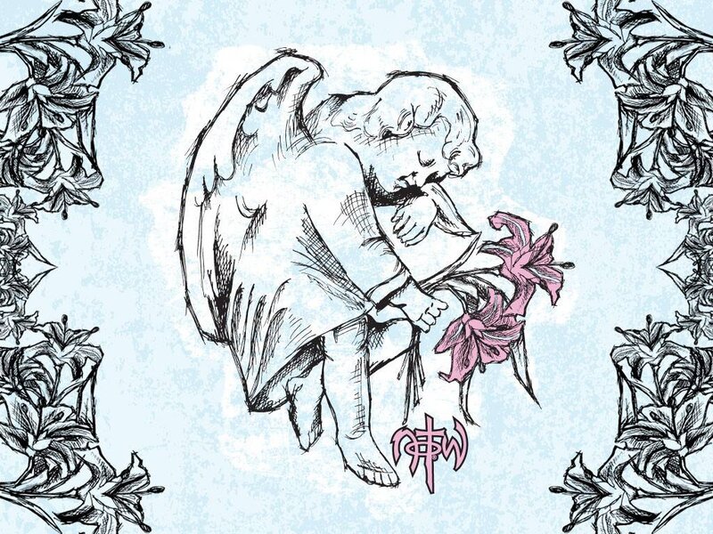 Angel Holding Flowers — Blue