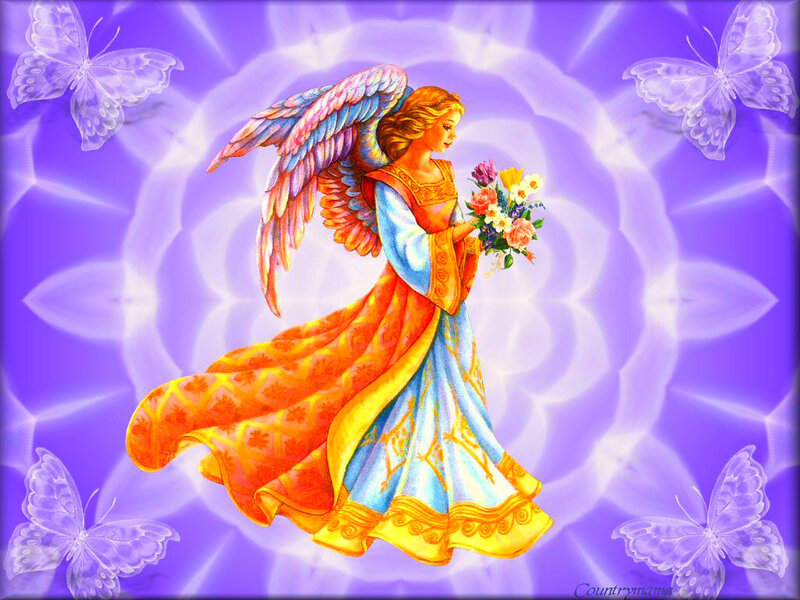 Angel Holding Flowers — Purple