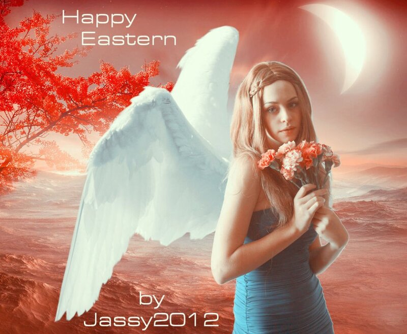 Angel Holding Flowers — Red