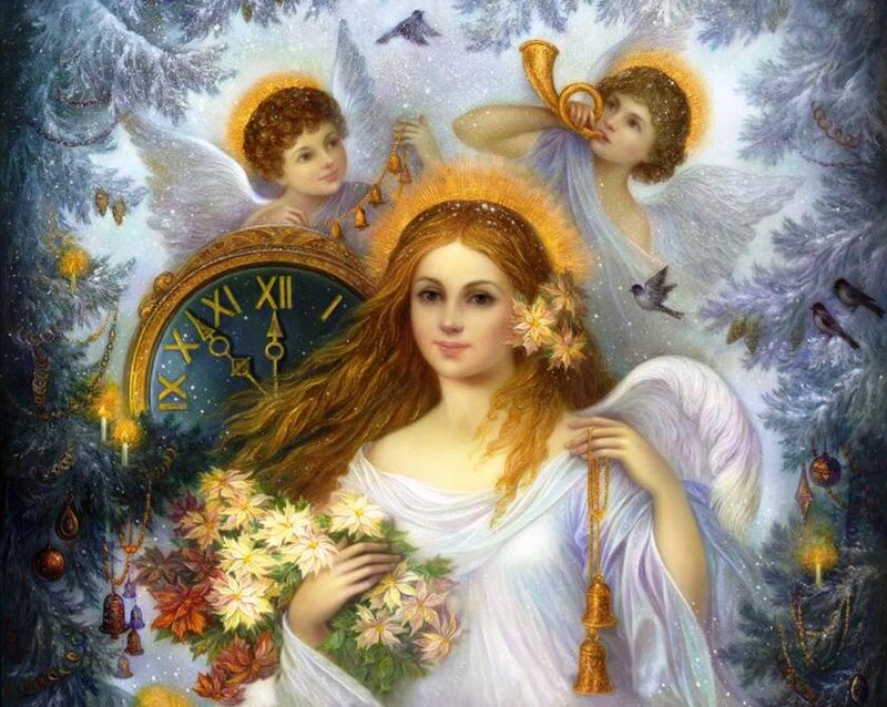 Angel Holding Flowers — White, Serene