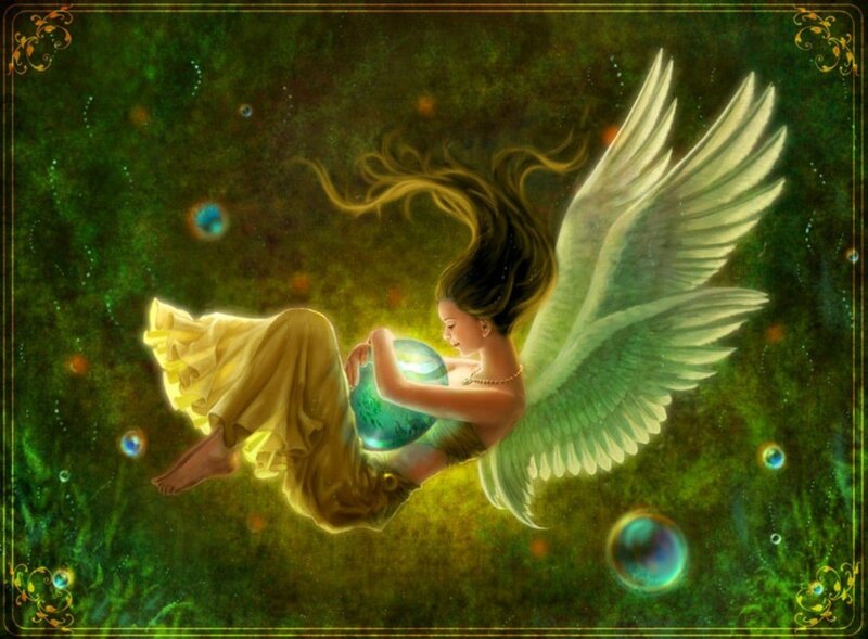Angel Holding Glowing Orb — Green