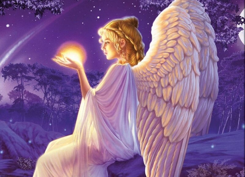 Angel Holding Glowing Orb — Purple