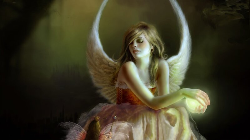 Angel Holding Glowing Orb — White, Serene