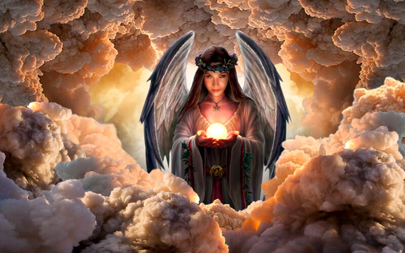 Angel Holding Glowing Orb — White