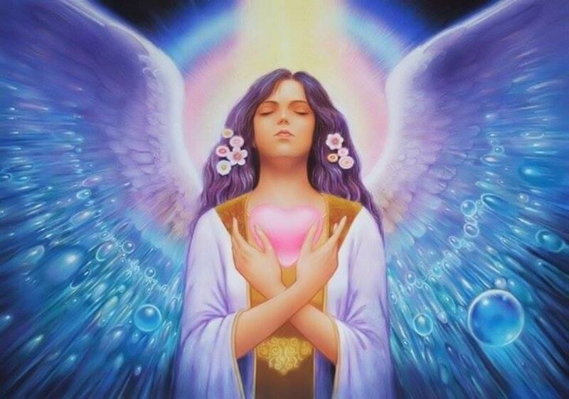 Angel Holding Heart — Blue