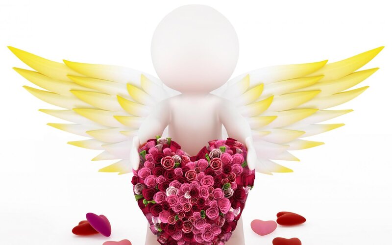 Angel Holding Heart — White