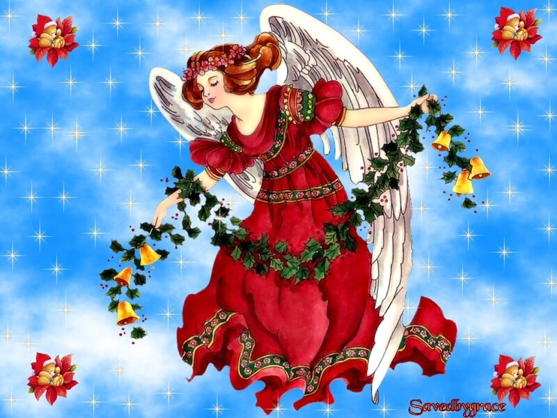 Angel Holding Holly Wreath