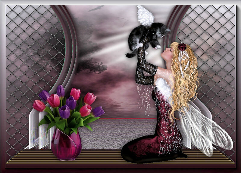 Angel Holding Kitten — Purple
