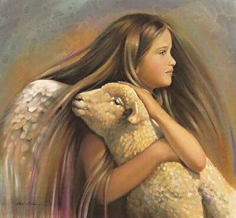 Angel Holding Lamb — Brown