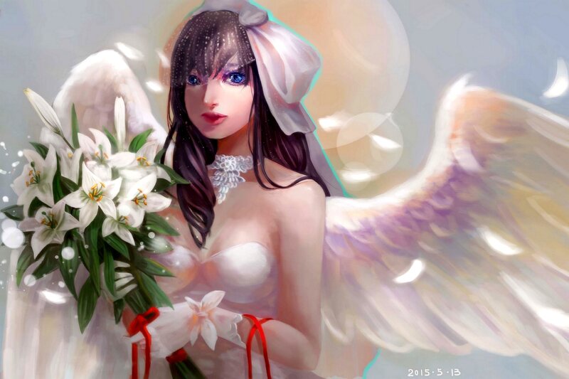 Angel Holding Lilies — White