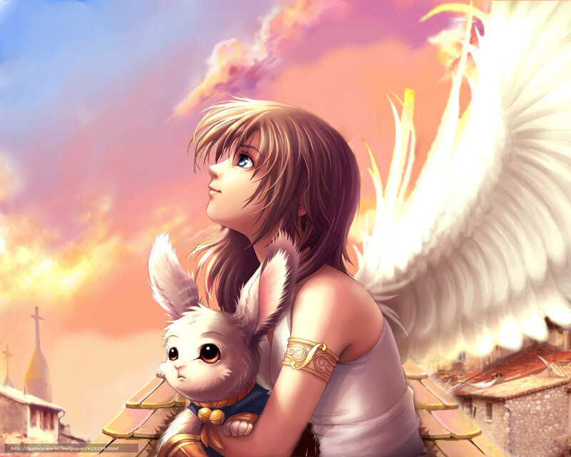 Angel Holding Rabbit — White, Serene