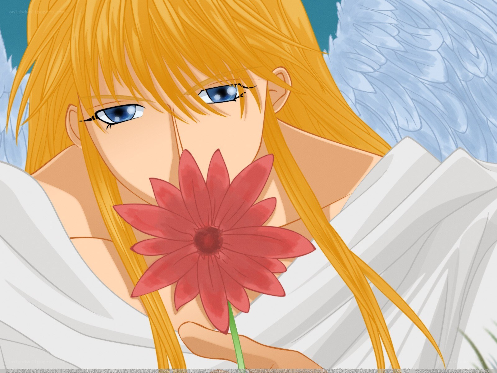 angel holding red flower