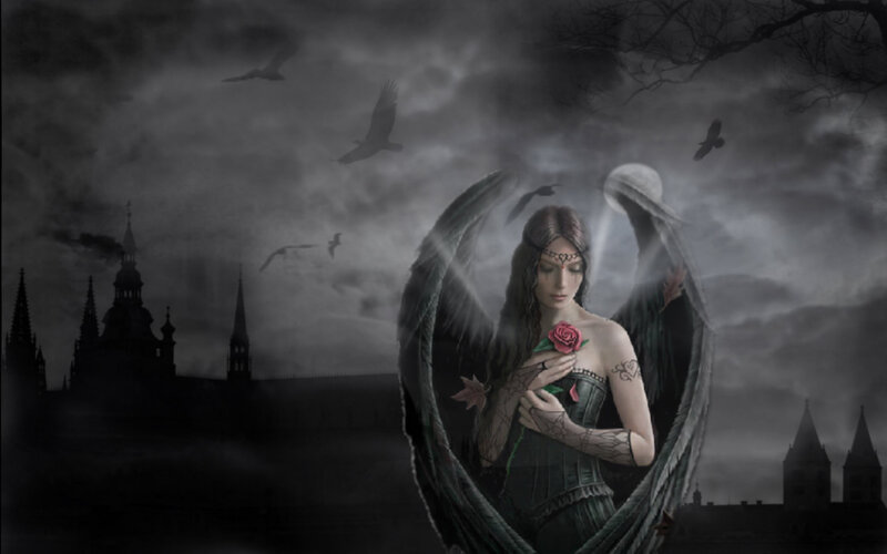 Angel Holding Rose — Black