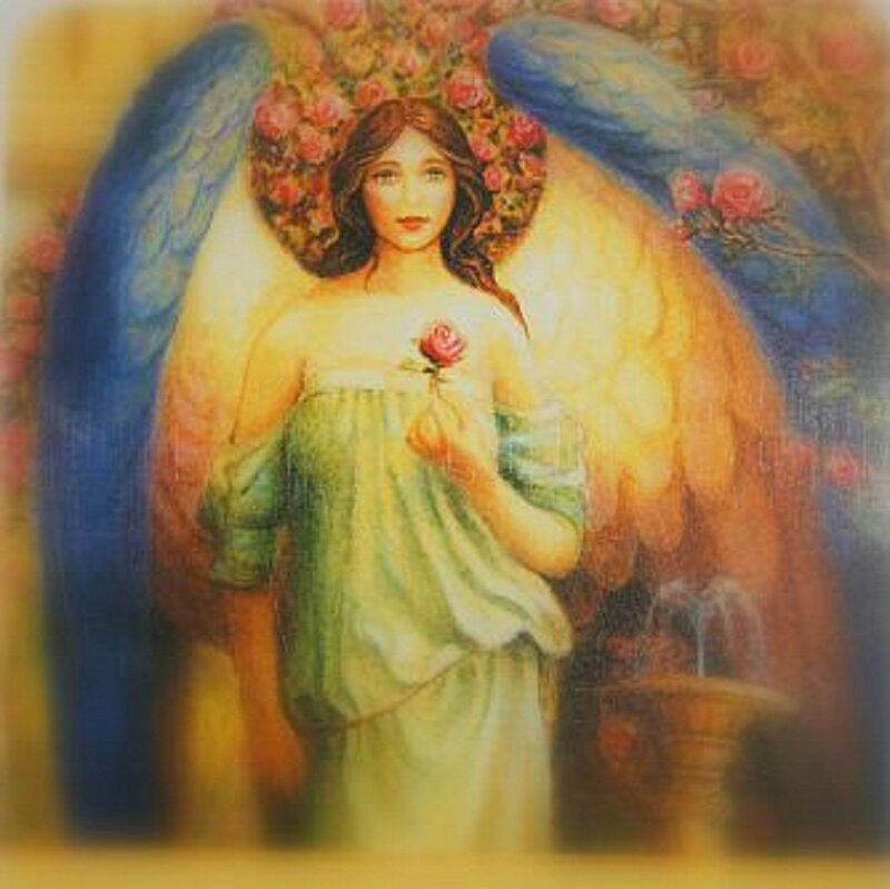 Angel Holding Rose — Blue, Serene
