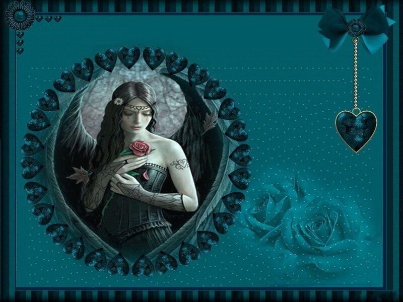 Angel Holding Rose — Teal