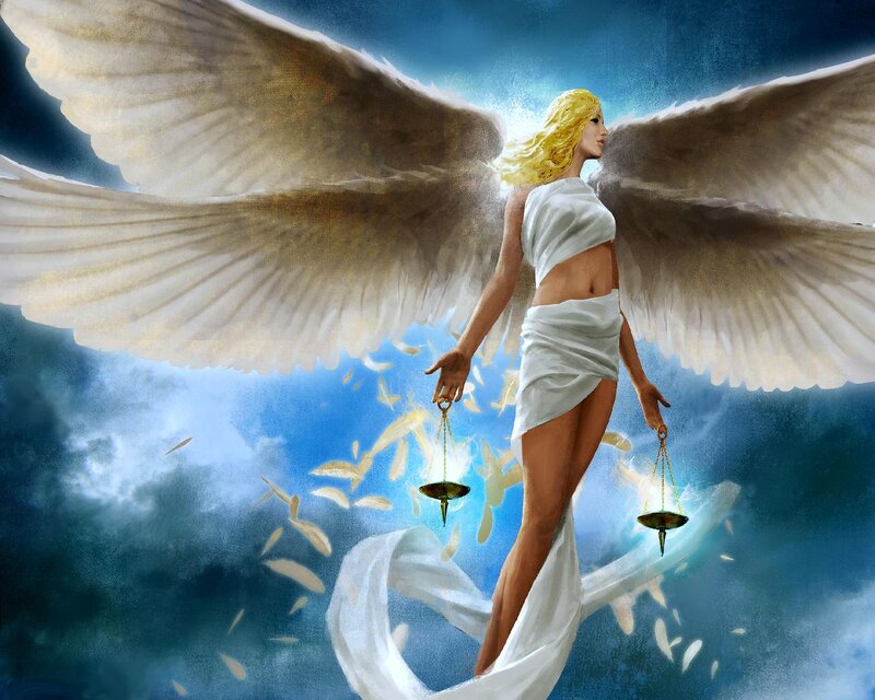 Angel Holding Scales — Blue