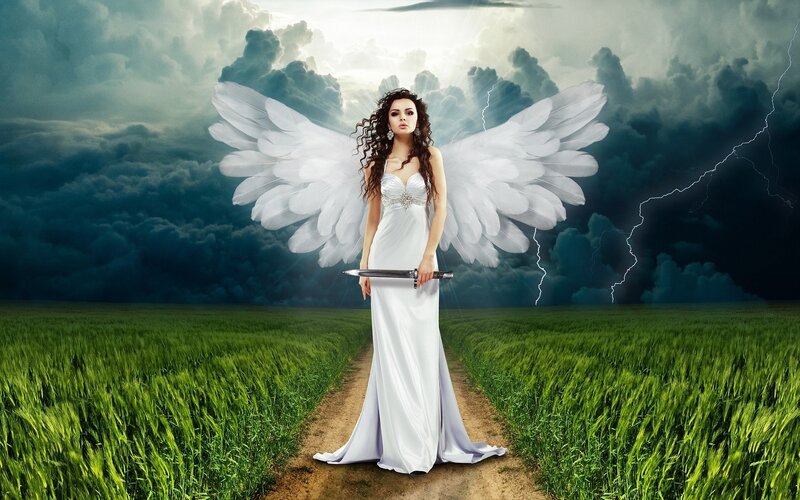 Angel Holding Sword — White