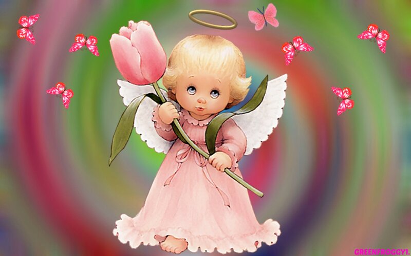 Angel Holding Tulip — Pink